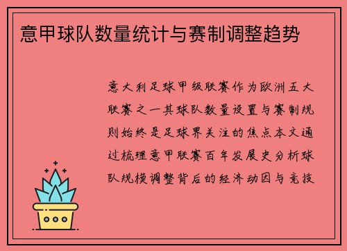 意甲球队数量统计与赛制调整趋势